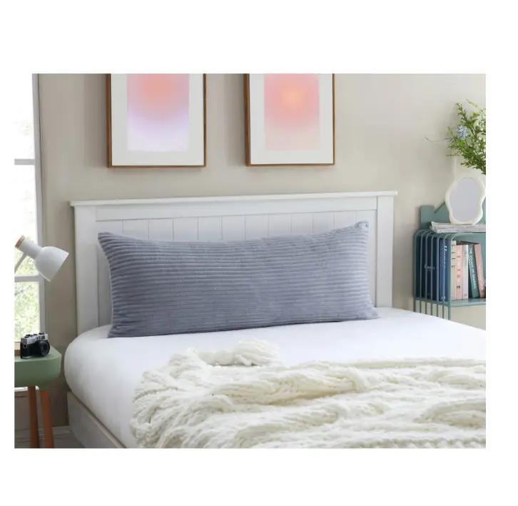 Ribbed Body Pillow 48" x 20" with Removable Cover - Gray