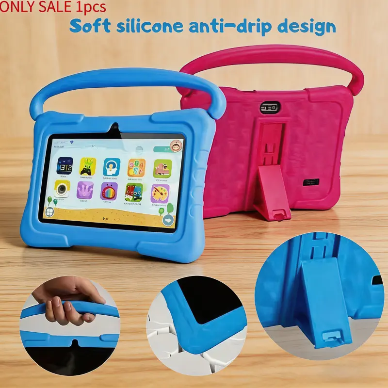7-inch Android tablet with shockproof protective case, 1GB + 16GB, Wi-Fi, parental controls, dual cameras, Bluetooth tablet, educational, Kid Tablet, Android Learning Tablet, blue/pink, eye protection mode