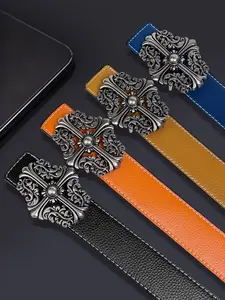 Three-dimensional embossed cross men's belt, business commute high-end automatic buckle belt, casual business belt