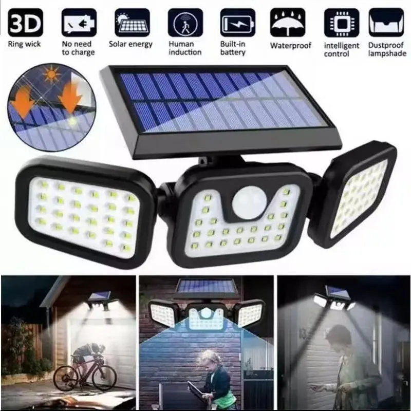 1 pack / 2 packs Solar Lights Outdoor, Motion Sensor LED Light, Security LED Wall Lights, 3 Heads Dimmable Spotlights with 3 Modes, Waterproof IP65 Wide Angle Illumination Wall Lamp for Garden Christmas Decor