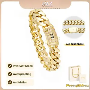 14K gold-plated Cuban bracelet.The new gold-plated craftsmanship and classic white stone inlay design are dazzling.Miami Cuban bracelet combines tradition and fashion.The best gift for him/her.6mm~14mm 7.5/8.5 inches are available.Black Friday