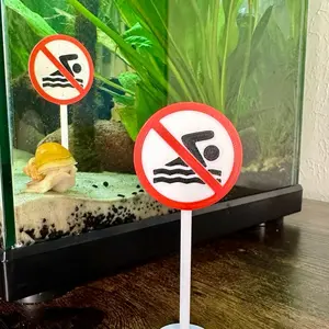 TankTopia No Swimming Sign Fish Tank Decor - 4 Inches Tall Red & White Circular Sign for Aquariums
