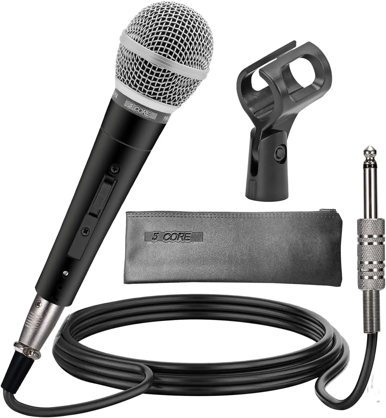 5 CORE Professional Dynamic Vocal Microphone - Neodymium Cardioid Unidirectional Handheld Mic for Singing, Karaoke Setup - Steel Mesh Grille, Metal Body, ON/OFF Switch, 16ft Detachable Cable, Clip, Carry Bag