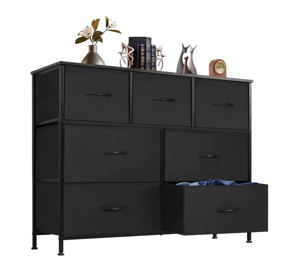7-Drawer Dresser, Fabric Storage Cabinet for Adults, TV Cabinet Sideboard, Organizer Furniture for Living Room, Office, Kitchen, Hallway, Black