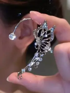 Fashionable hip-hop personality temperament new style super sparkling butterfly elf ear hook super fairy niche light luxury unperforated ear clip earrings