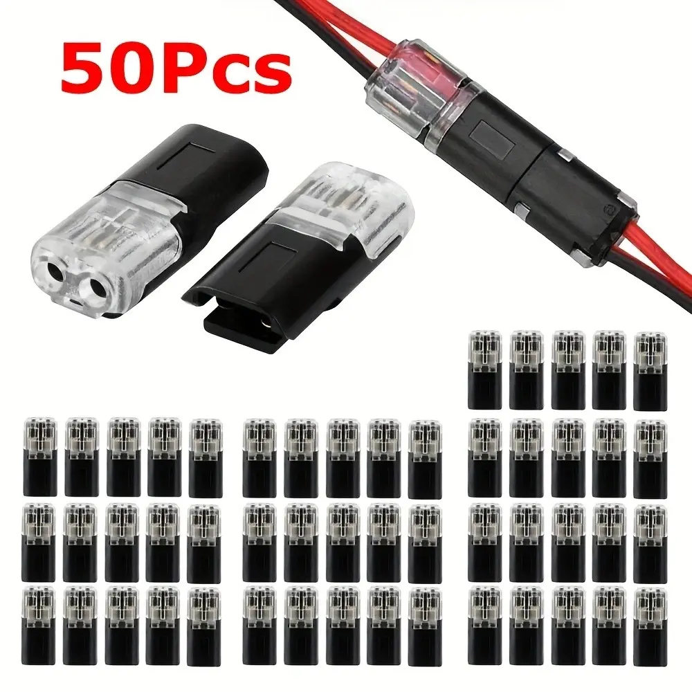 AWG 18-22 US Terminal Plugs, 50-Pack Compact ABS Plastic Dual Connector for Fashion Accessories with Locking Buckle, 22.1 x 9.7 x 6 mm, Less Than 10A