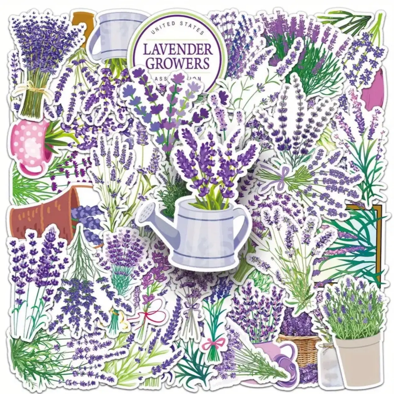 50 pcs Lavender Themed Flowers and Floral Vinyl Stickers - Reusable Waterproof Decal Set for Water Bottles, Laptops, Skateboards