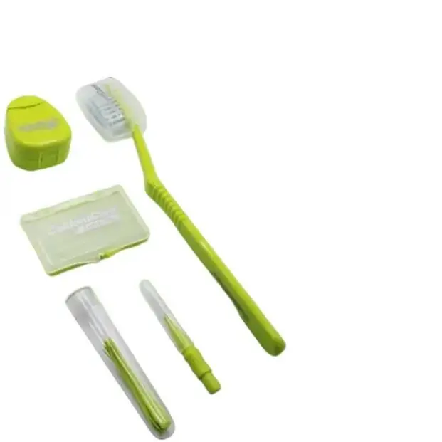 Oral care ColdentCare Orthodontic Kit Pocket Green Compact Oral Care Set with Toothbrush Floss Wax Threaders Interdental Brush & Case High-Quality Cleanser USA Made Cleansing