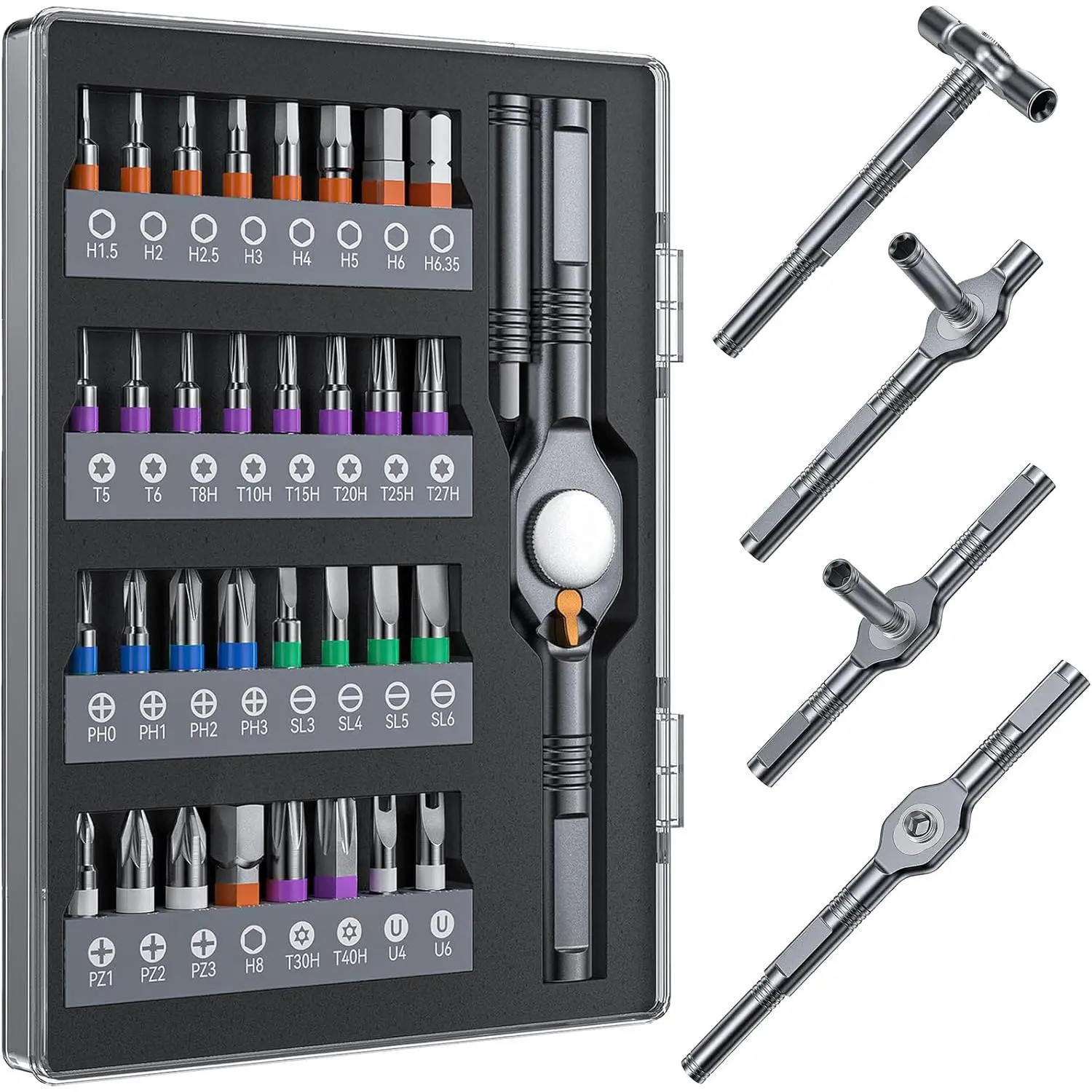 32in1 T Handle Magnetic Ratchet Screwdriver Set, [Freely Combine 5+ Grip Styles] Screw driver, Ratcheting Allen Wrenches Sets, Repair Tool Kit for Computer, Bicycles, Furniture, Electronics