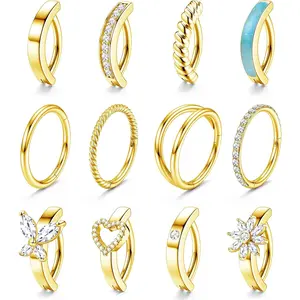 MILACOLATO 14G Surgical Steel Clicker Belly Button Rings Set for Women Unique Cubic Zirconia Hoop Belly Button Rings Clicker Reverse Navel Rings Summer Body Jewelry