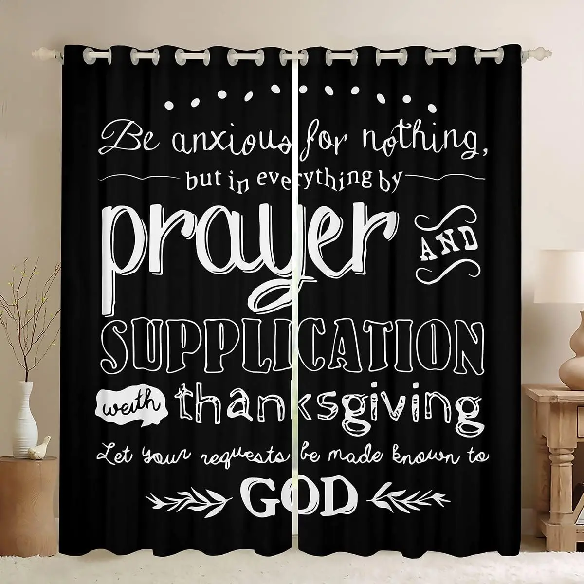 2-Panel 30%-50% Blackout Blocking Curtains, God-Inspired Bible Verse Themed Darkening Drapes, Abstract Window Cover & Room Decor for Living Room, Curtains Living Room