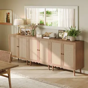 Huuger Buffet Cabinet with Storage, Storage Cabinet with PE Rattan Decor Doors, Media Console with Solid Wood Feet, Sideboard Cabinet for Hallway, Entry, Living Room