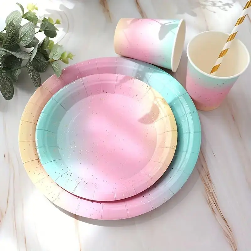Rainbow Party Decorations Set, 80pcs Pastel Color Paper Plates & Napkins, Perfect for Birthdays, Weddings, Holidays, Events
