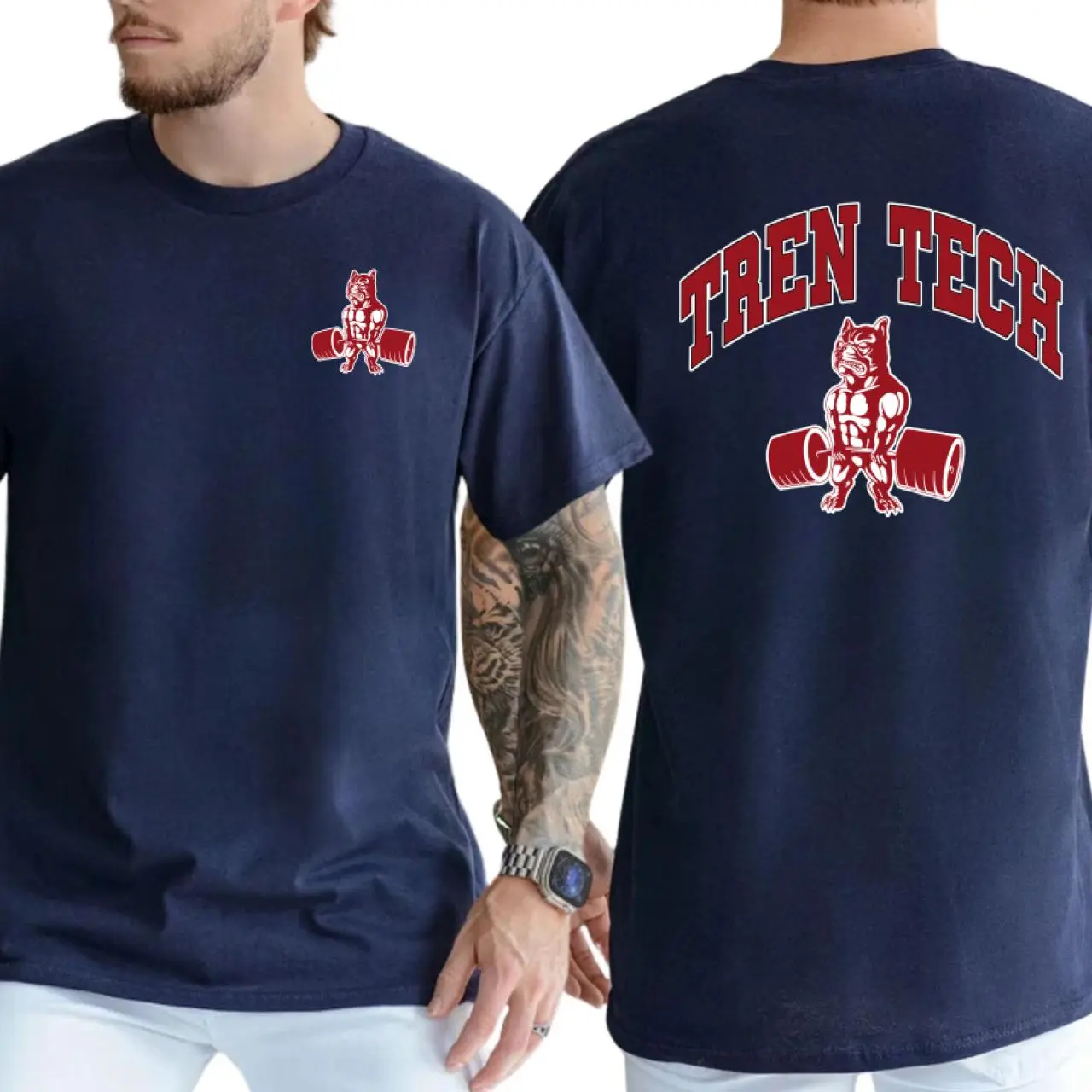 Tren Tech Gym Bodybuilding T-Shirt – Classic Workout Cotton Crew Neck Tee, Casual Short Sleeve Fitness Top