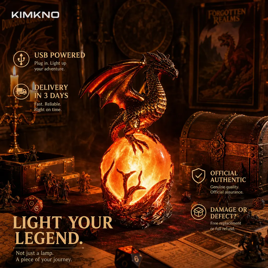 Dragon LED Crystal Ball Gaming Lamp, USB Powered Intricate Resin Dragon Statue Night Light with Pink Glow, Dark Aesthetic Cool Fantasy Gothic Decor for PC Gaming Setup Gamer Room, D&D Themed Ambient Backlight for Battle Station Desk