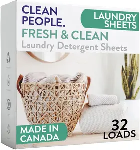 The Cleean People Laundry Detergent Sheets - Hypoallergenic Laundry Soap - Ultra Concentrated, Recyclable Packaging, Stain Fighting - Fresh Scent, 32 Pack