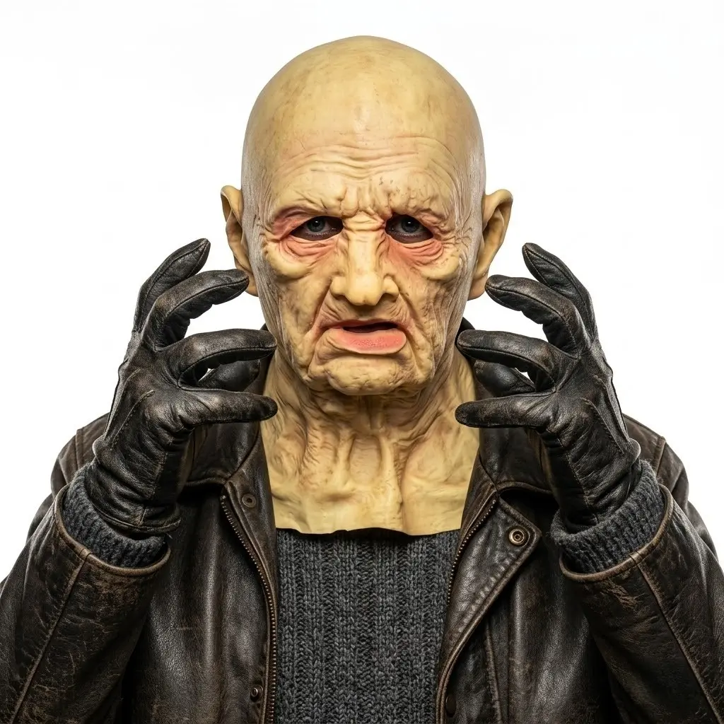 Realistic Old Man Mask for Adults, Bald Elderly Grandpa Face Cover, Wrinkly Senior Citizen Disguise Prop, Halloween Cosplay, DIY Paintable, Costume Mask, Spooky