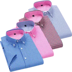 4-pack men’s classic small check casual short-sleeve shirts, American casual business commuter style, breathable, skin-friendly, soft fabric that feels cool and doesn’t trap sweat, classic buttoned turn-down collar design enhances neck lines, fine contras