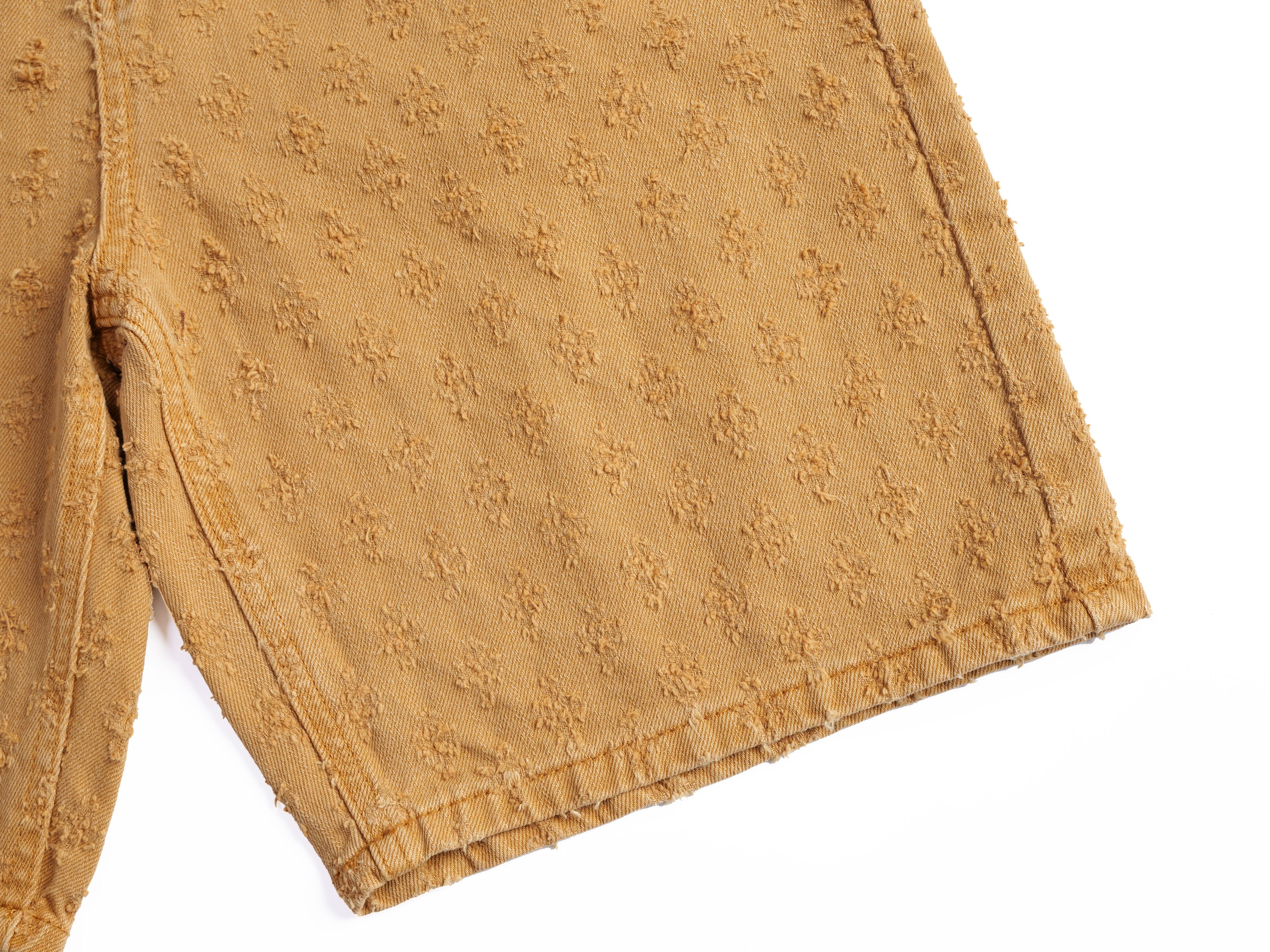 Ripped Wash Beige Jeans Shorts Men, Straight Leg Loosen Fit Knee Length Colored Trousers