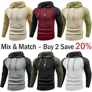 Zaitun Mens Hooded Sweatshirt Long Sleeve Solid Knitted Hoodie Pullover Sweater Casual Slim Fit 100% Polyester Medium Stretchable Classic Raglan Sleeve Sports Look