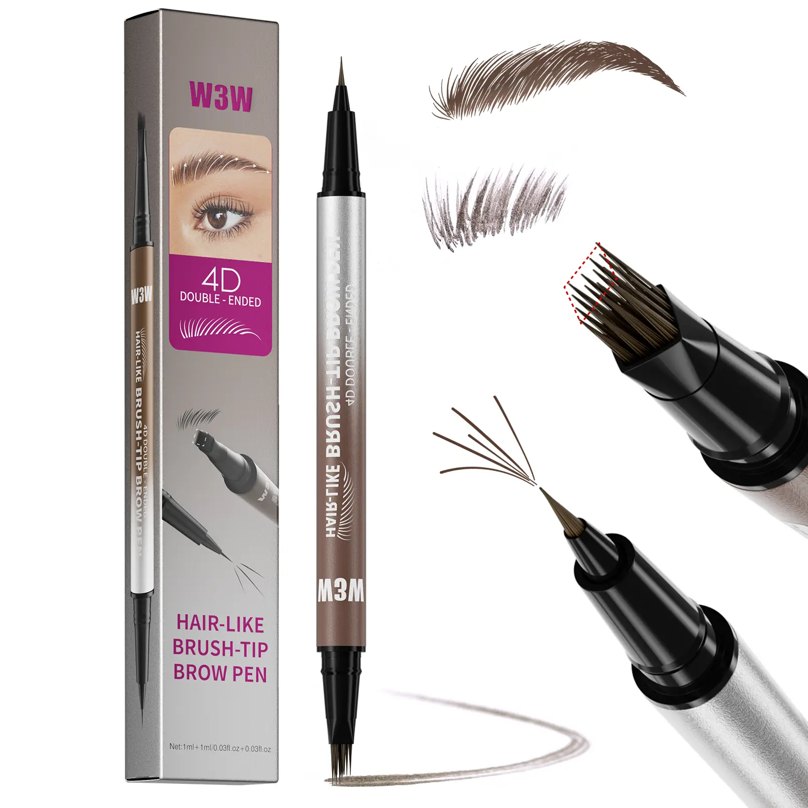 【FREE SHIPPING】Original 4D Brush Tip Waterproof Microblading Eyebrow Pen, 2-in-1 Dual-Ended, Natural Hair-Like Strokes, Long-Lasting