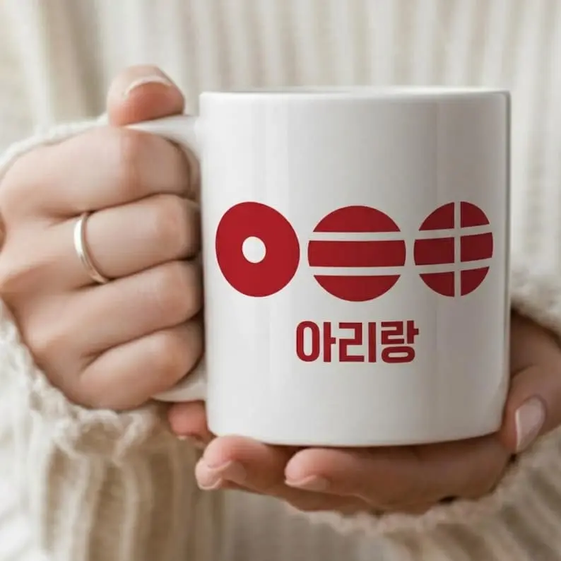 Korean Arirang Culture Mug Minimalist Abstract Red Symbols - Unique Gift for KDrama Fans