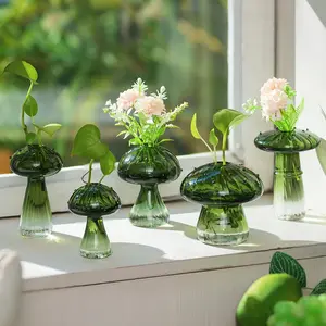 Mushroom Glass Vase, Set of 5, Dopamine Decor Hand Blown Glass Bud Vase for Flowers Indoor Planters for Women Spring Room Decor