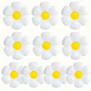 10pcs Elegant Daisy Balloons Self-Sealing Aluminum Film Floral Decorations White with Yellow Centers Perfect for Summer Celebrations & All Occasions Set Lightweight Petal