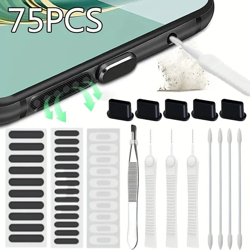 75pcs/Pack Camera & Phone Cleaning Kit - Plastic Dustproof Mesh Stickers for Charging Ports, USB-C Port Kit, Speaker, Compatible with iPhone, Samsung Devices