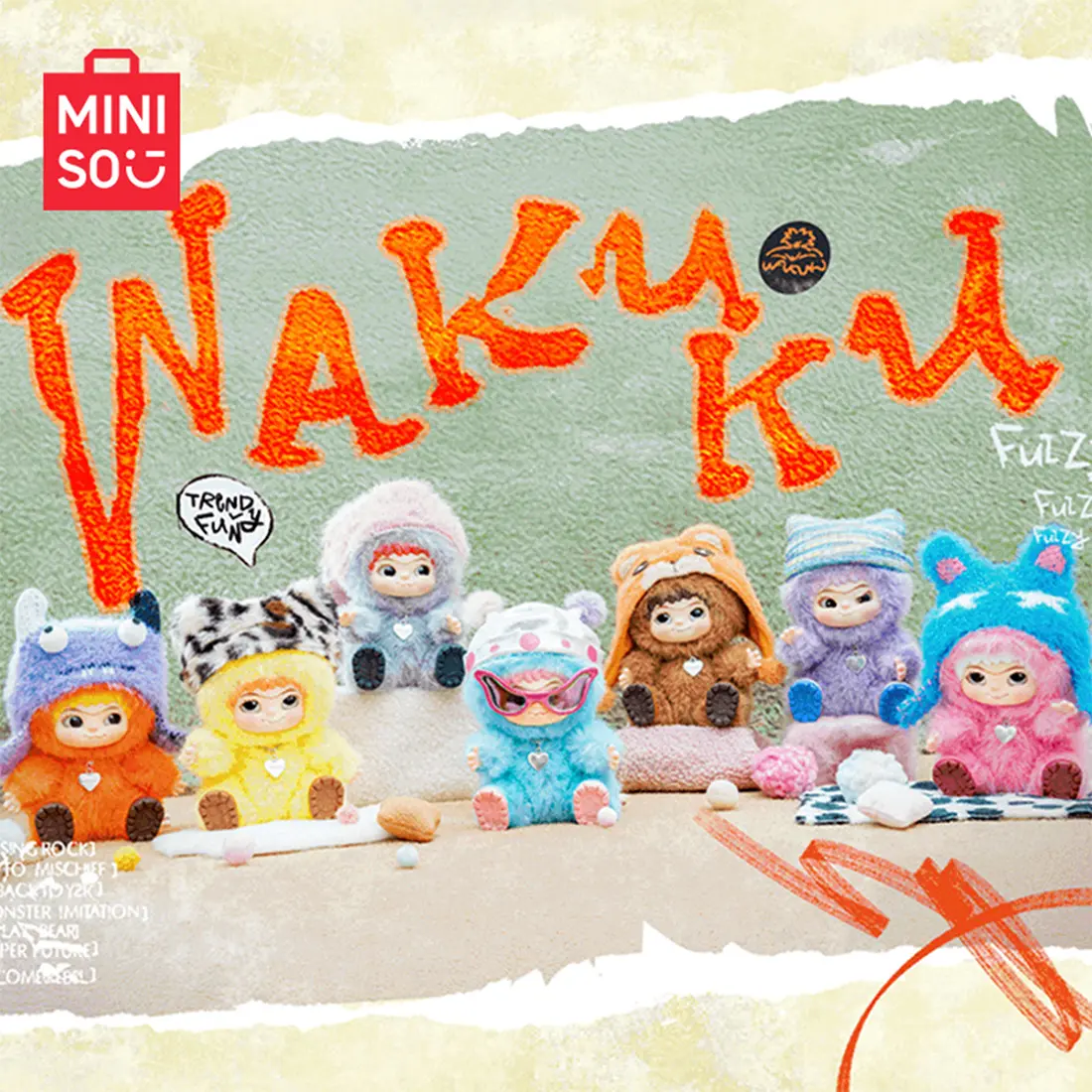 Wakuku Fuzzy Trendy Party Series Blind Box Keychain - Soft Vinyl & Furry Plush Figure, Blind Bag Unboxing Item, Squishy Keychain, High-Quality Collectible Toy Bag Charm for Kids & Stylish Collectors, Keychain Decor, Dual-Use Design