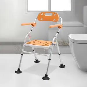 Shower Chair with Armrests Backrest Height Adjustable Shower Stool Folding Shower Seat Bathroom Stool Bath Chair Orange Does not apply