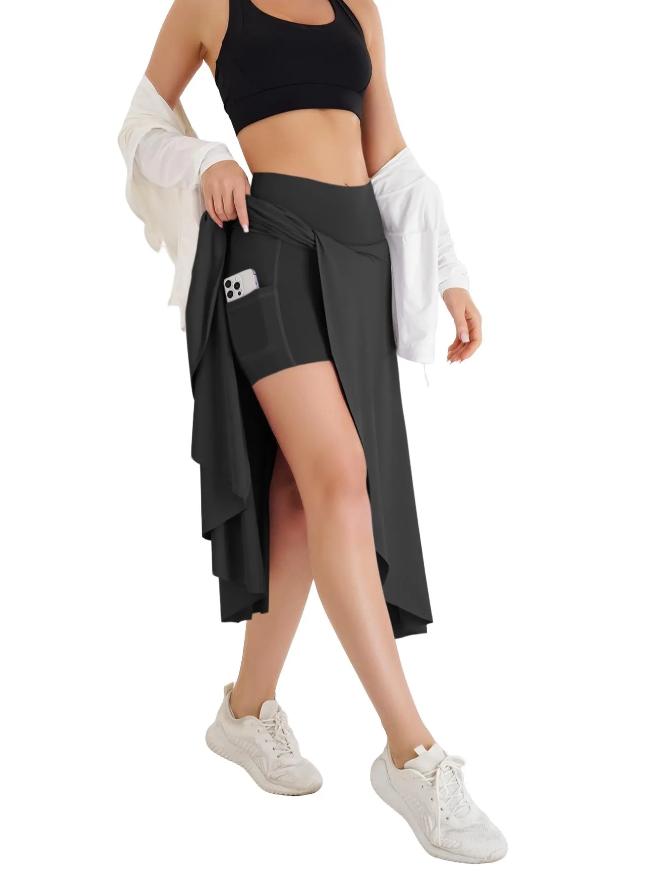 Women's One-Piece Two-In-One Outdoor Sports Skirt Pants with Pockets for Convenient outings , Inside Safety Pants Prevent Exposure,Casual Style for Daily Wear, Innovative Design with Excellent Drape, Stretchy Sports Skort