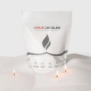 White 1LB Vogue Candles Granulated Wax –Pearled Candle Sand Wax – Sand Candle Kit with 15 Cotton Wicks for DIY Home Lighting – Plant-Based & Reusable for Clean Burning, Custom Vessels & Décor