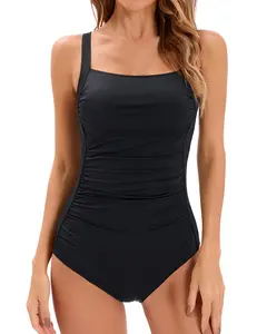 Holipick One Piece Bathing Suit for Women Push Up Tummy Control Swimsuits Modest Vintage Slimming Retro Ruched Swimwear