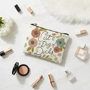 Canvas Makeup Bag - Funny Cosmetic Travel Pouch with Zipper, Floral Toiletry Organizer for Women, Small Travel Essentials Makeup Bag, Graduation Birthday Gift for BFF Her