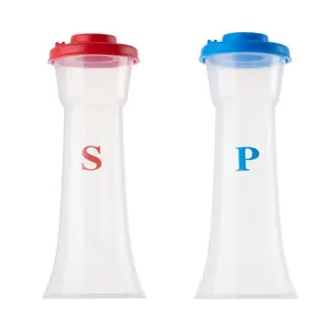 Set Of 2 Plastic Salt And Pepper Shakers With Lids Large Hourglass Covered Proof Shaker Container For Home Kitchen Restaurant Camping Blue+Red Seasoning Utensils