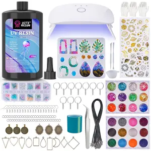 Jewelry Making Kit - 153Pcs Crystal Clear 250g UV Resin with UV Lamp,Jewelry Resin Molds, Christmas Starter kit for Keychain, Earring Making, Craft Decor
