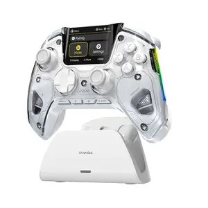 Interactive Screen Wireless Game Controller for PC/Switch/iOS/Android/Steam Deck, Hall Effect Joystick and Triggers, RGB Lighting, Remappable Buttons, 1800mAh with Charging Dock - V2/White (Non-Drifting). Not Compatible with Xbox, PS5 Console controller