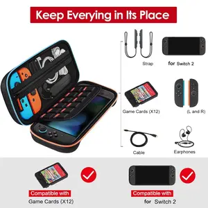Carrying Case for Switch 2 Model(2025), Portable Hard Shell Pouch Carrying Travel Game Bag for Switch 2 Console Accessories Holds 12 Game Cartridge Gaming Accessories