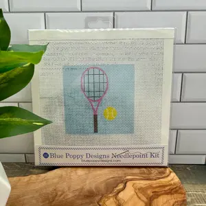 Tennis Racquet Needlepoint Kit (on cyan)