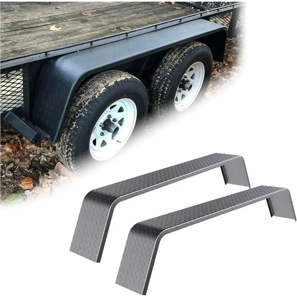 HECASA Heavy Duty Steel Diamond Plate Tandem Axle Trailer Fenders (10-1/4"x72-7/8"x13"), 2-Pack for 13"-15" Tires, Auto Parts Accessories for Cargo Utility Landscape Trailers