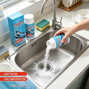 Powerful Drain Cleaner & Pipe Dredging Agent, Heavy Duty Clog Remover Powder for Kitchen Sink, Shower, Bathtub and Toilet, Quickly Dissolves Hair and Grease, Kills 99% Bacteria, Safe for All Household Pipes