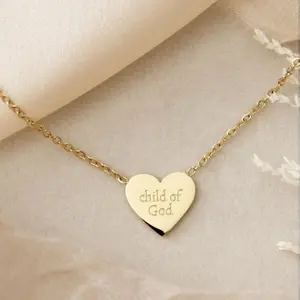 Engrave Bible Scripture Child of God Heart Necklace Personalized Gold-Tone Jewelry Gift