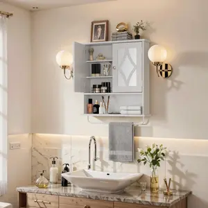 RoyalCraft L 22x25 Bathroom Medicine Cabinet with Mirror, Large Wood Wall Mounted Storage Cabinet with Shelves and Towel Bar, Over The Toilet Storage Cabinet for Bathroom, Laundry, Living Room