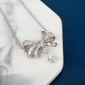 Cute Bow Shape Sparkle Drop Necklace, Smooth Delicate Link Chain, Elegant Feminine Statement Jewelry, Stackable Everyday Accessory, Thoughtful Gift for Fashion Lovers