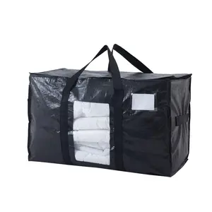 Large Moving Bags, 6 Pack Black Heavy Duty Totes For Storagewith Visible Labels , Wrap Around Handles, Storage Bags for Space Saving, Change of seasons Alternative to Moving Boxes Back to school season gifts