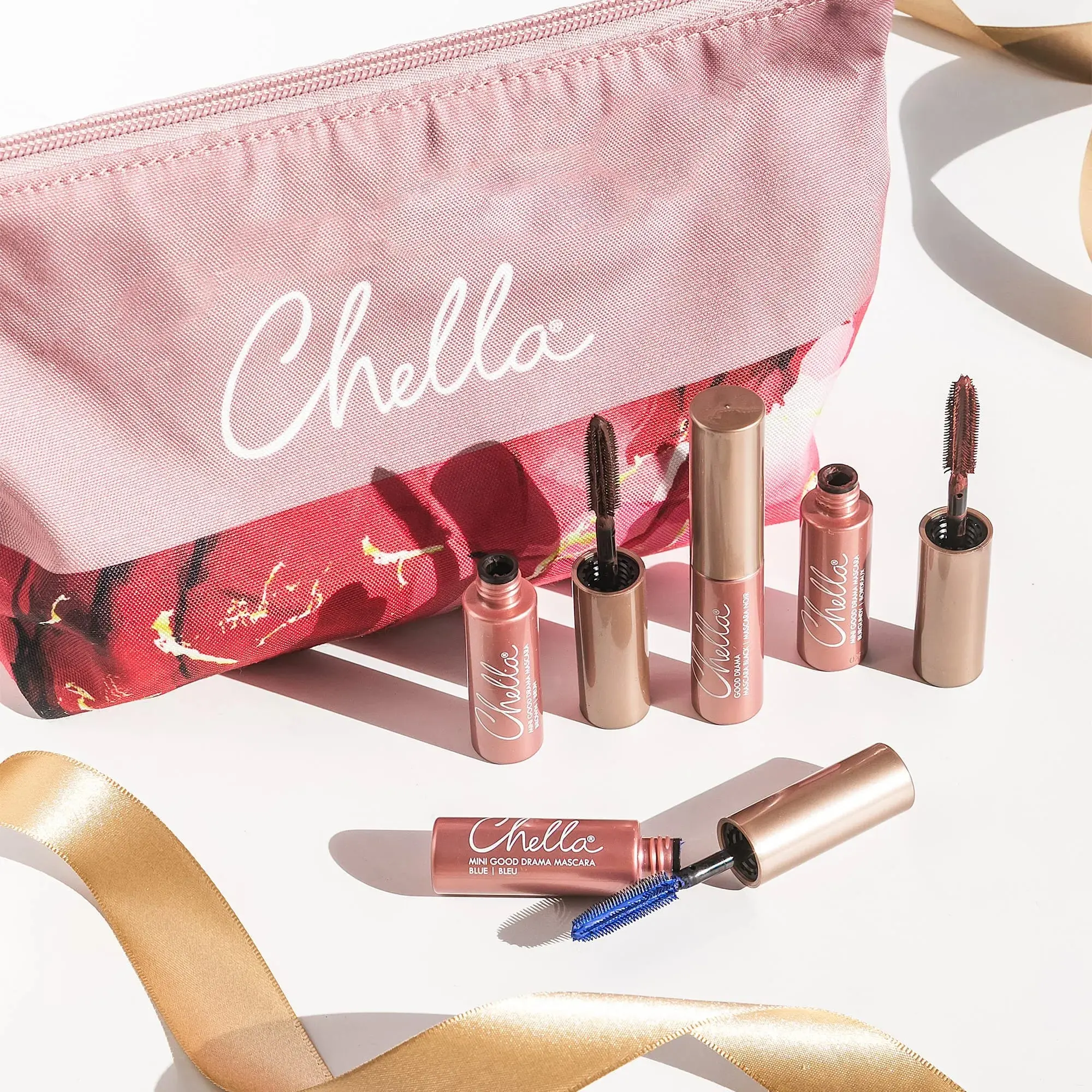 Chella Drama & Shade Mini Mascara Set - Travel-Size Cosmetic Makeup Mascara, Smudge-Proof, Volumizing, Lengthening, Flawless, Black & Brown Shades, Nourishing Aloe for Bold Defined Eyelashes