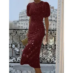 [Polka Dot] Women'S Elegant Formal Party Dress - Glamorous Evening Gown with Sparkling Sequins, A-Line Silhouettefor Galaxy Event Attire, Polka Dot Pattern, Sequined Detailing, Wedding Guest Dress, Gala Attire, Embellished Detail, Wedding Guest