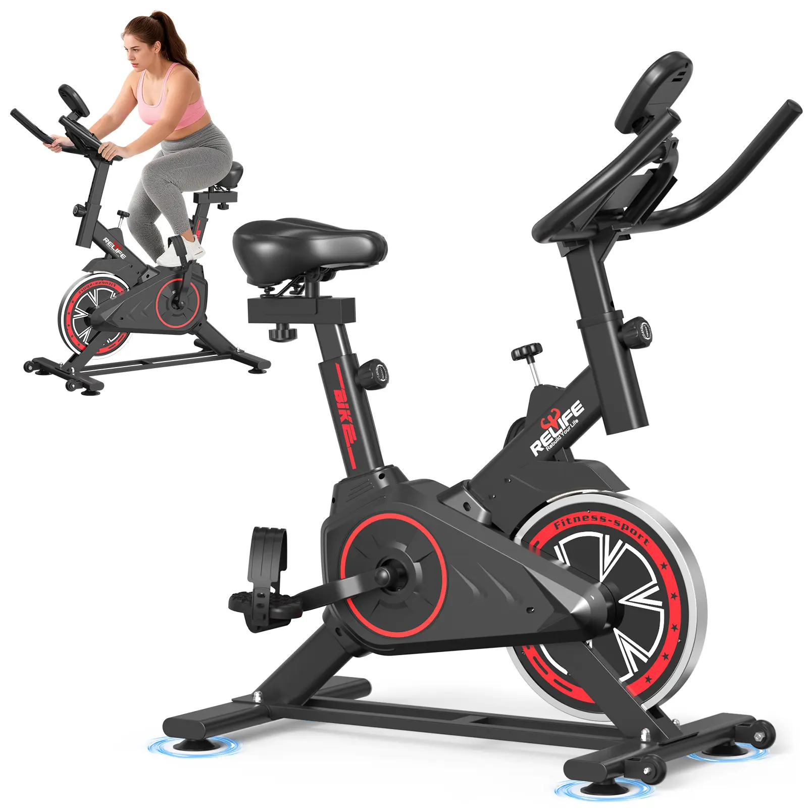 RELIFESPORTS Unisex Stationary Indoor Cycling Bike - Magnetic Resistance Quiet Exercise Machine, Adjustable Ergonomic Seat, LCD Monitor, Tablet Holder for Home Gym Home Workout Gear Work Out Equipment
