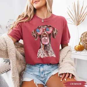 Comfort Colors Patriotic Pointer 4th of July Shirt, Independence Memorial Day GSP Tee, American Flag German Shorthaired Pointer Lover Collars Top